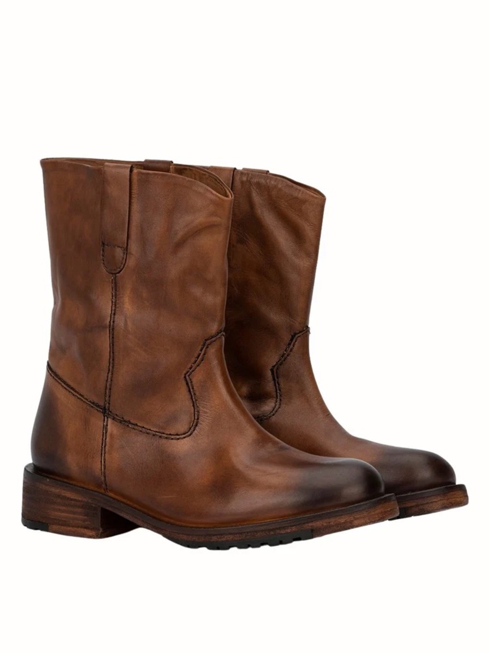 Classic Mid-Calf Brown Leather Ankle Boots